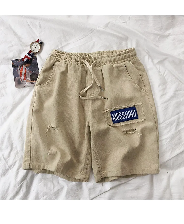 Summer Hong Kong INS Mid-Length Cargo Shorts Men Trendy Korean Loose BF Trendy Straight Casual Pants Shorts