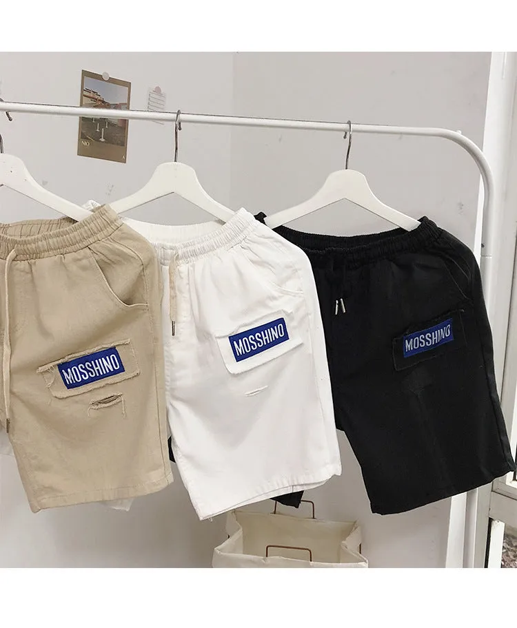 Summer Hong Kong INS Mid-Length Cargo Shorts Men Trendy Korean Loose BF Trendy Straight Casual Pants Shorts