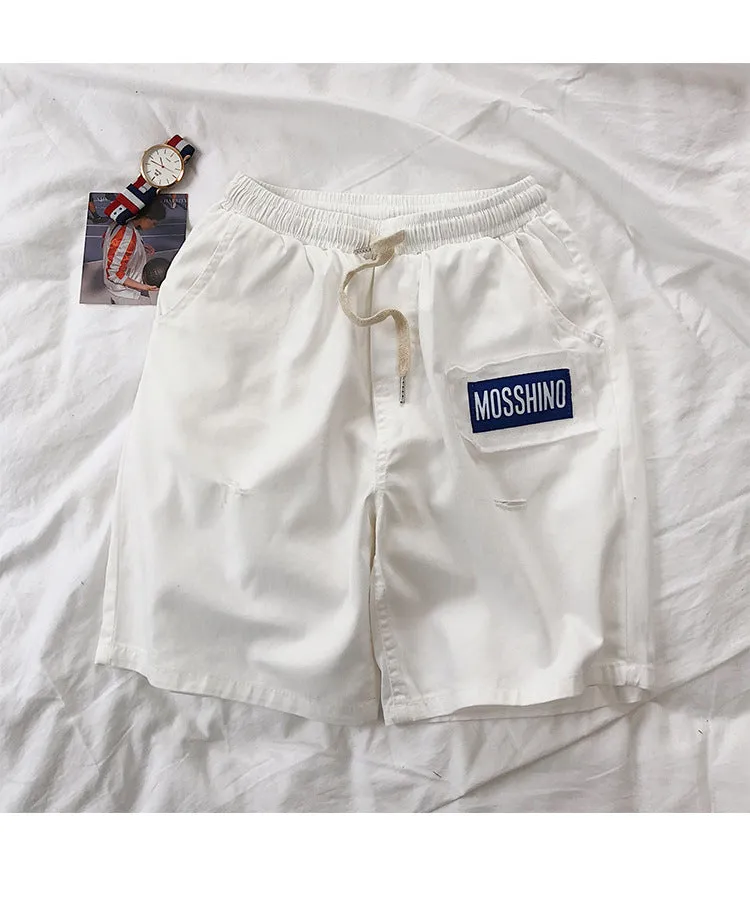 Summer Hong Kong INS Mid-Length Cargo Shorts Men Trendy Korean Loose BF Trendy Straight Casual Pants Shorts