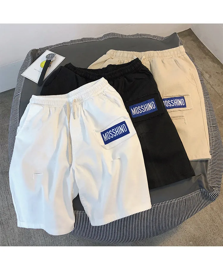 Summer Hong Kong INS Mid-Length Cargo Shorts Men Trendy Korean Loose BF Trendy Straight Casual Pants Shorts