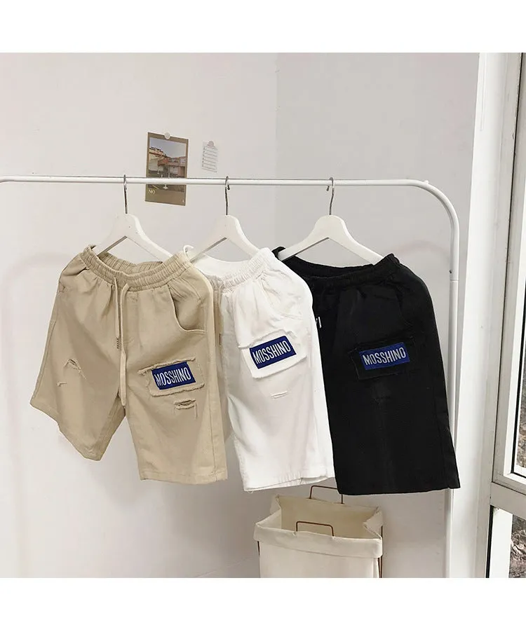 Summer Hong Kong INS Mid-Length Cargo Shorts Men Trendy Korean Loose BF Trendy Straight Casual Pants Shorts