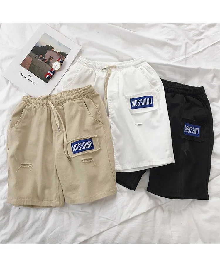 Summer Hong Kong INS Mid-Length Cargo Shorts Men Trendy Korean Loose BF Trendy Straight Casual Pants Shorts