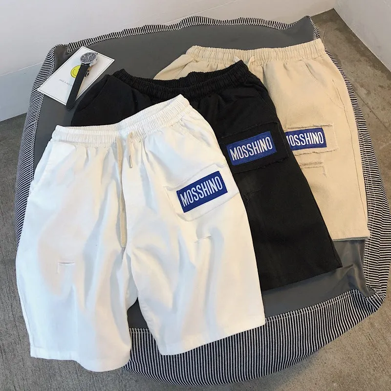 Summer Hong Kong INS Mid-Length Cargo Shorts Men Trendy Korean Loose BF Trendy Straight Casual Pants Shorts