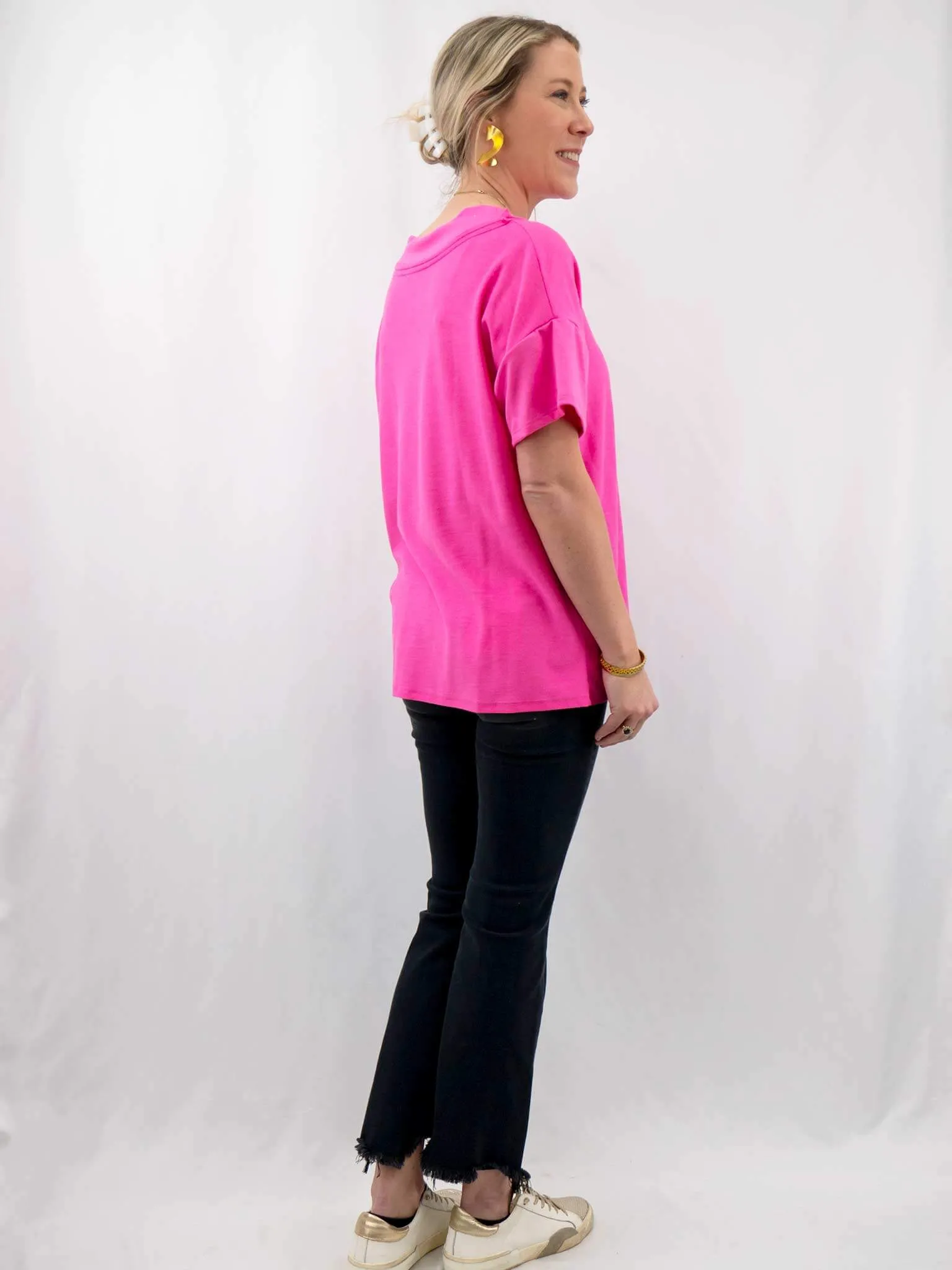 V-Neck Pocket Oversized Neon Tee