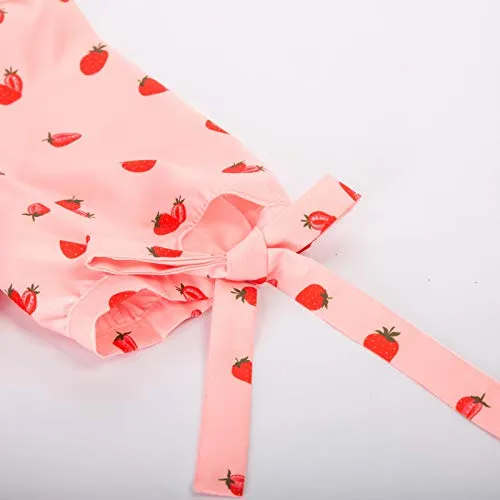 V Neck Puff Sleeve Tops for Women Work Vintage Strawberry Shirt S