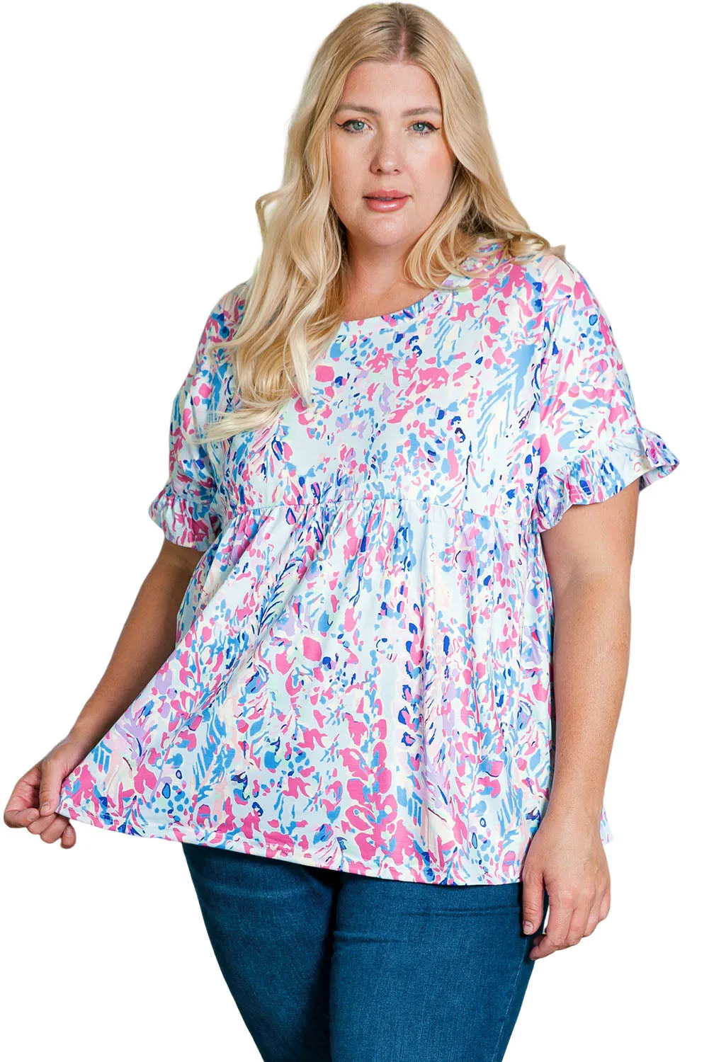 Vibrant Botanical Frill Plus Size Top
