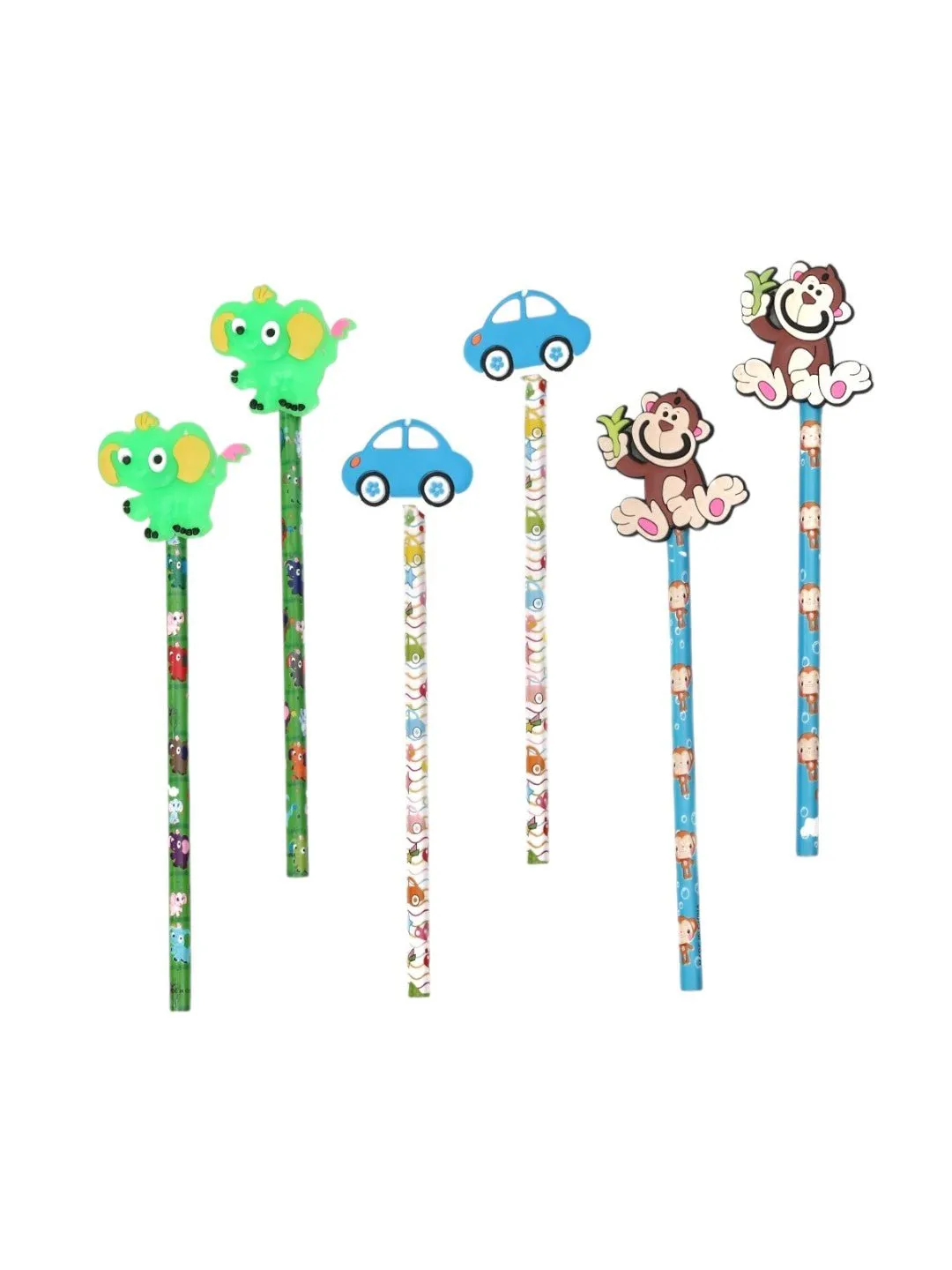 Vibrant Boys' Pencils with Fun Motifs - Multicolor Pack of 6