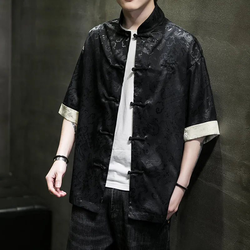 Vibrant short sleeve dragon Tang Dynasty shirt