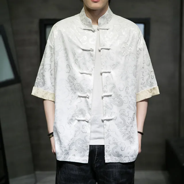 Vibrant short sleeve dragon Tang Dynasty shirt