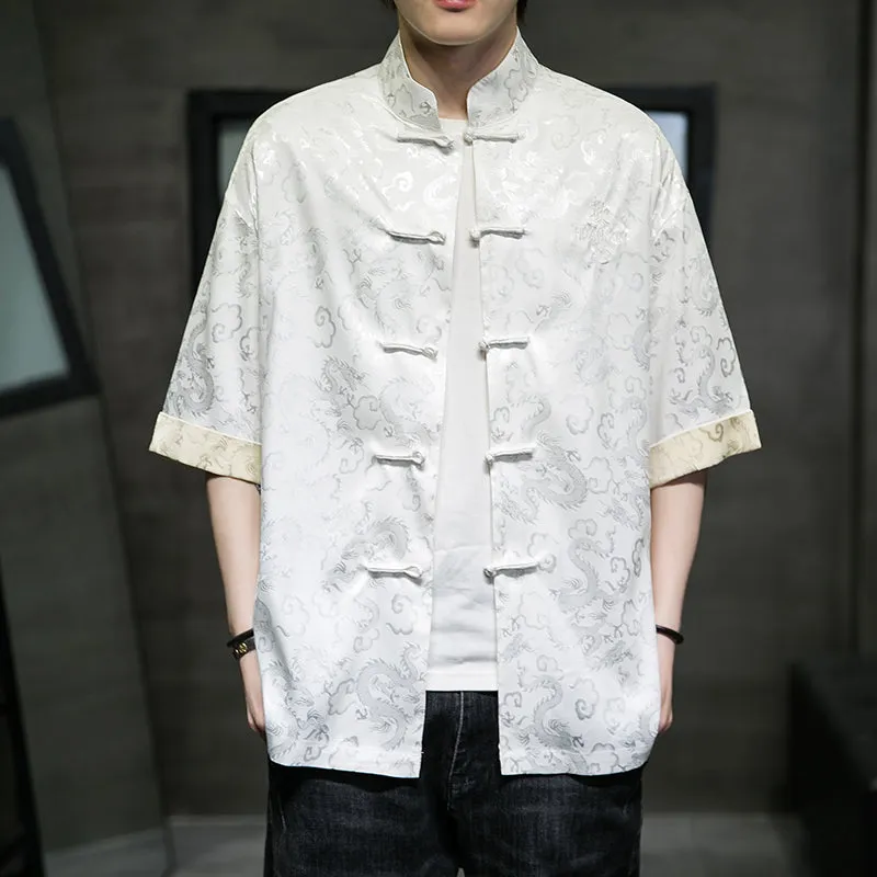 Vibrant short sleeve dragon Tang Dynasty shirt