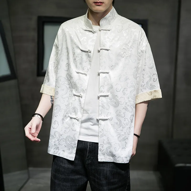 Vibrant short sleeve dragon Tang Dynasty shirt