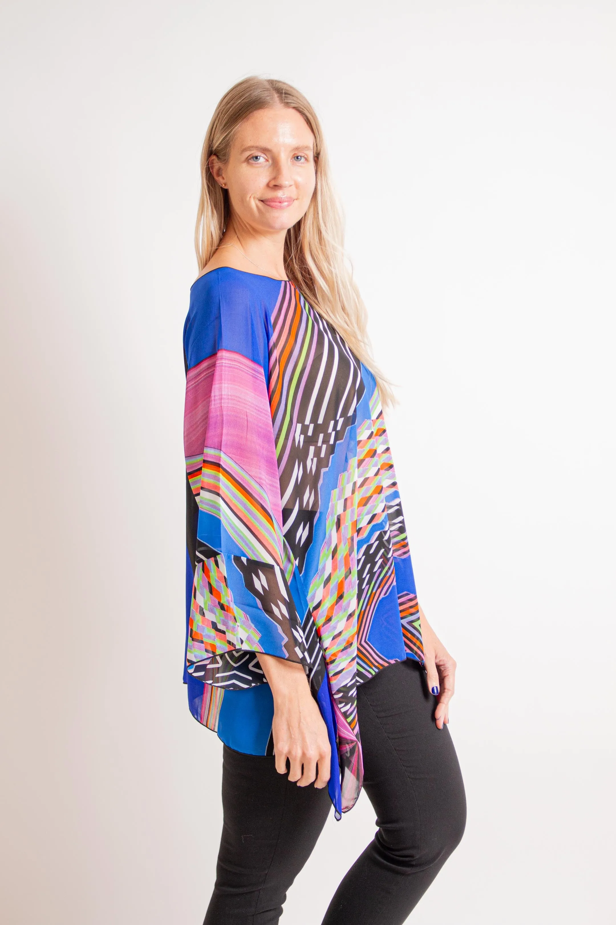 Vibrant Stripe Lattice Print Tunic