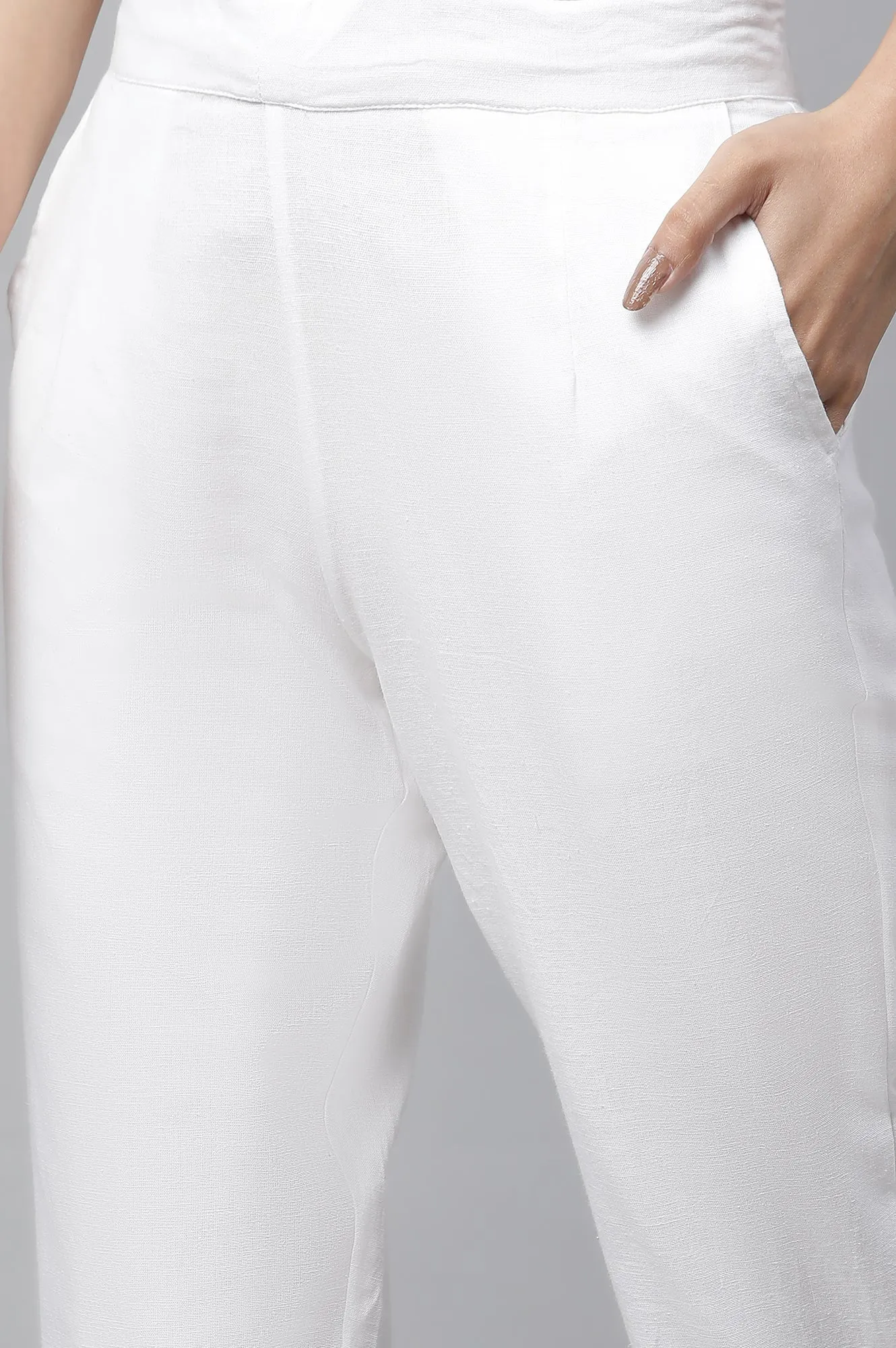 White Lace Inserted Pintuck Trousers
