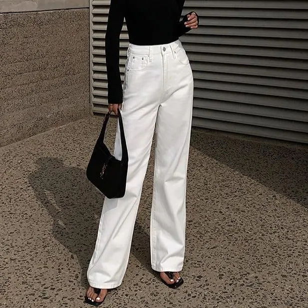 White Retro Loose Denim Pants