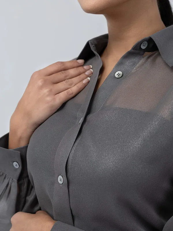 Women Grey Georgette Spread Collar Shirt