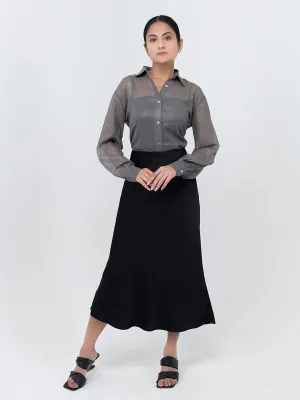 Women Grey Georgette Spread Collar Shirt