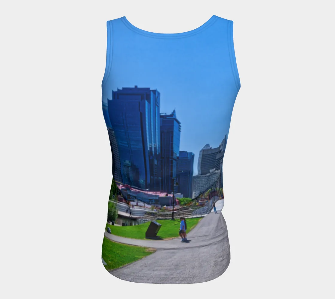 Women's All Over Fitted Long Tank Top - Downtown Calgary Prince's Island Park HDR