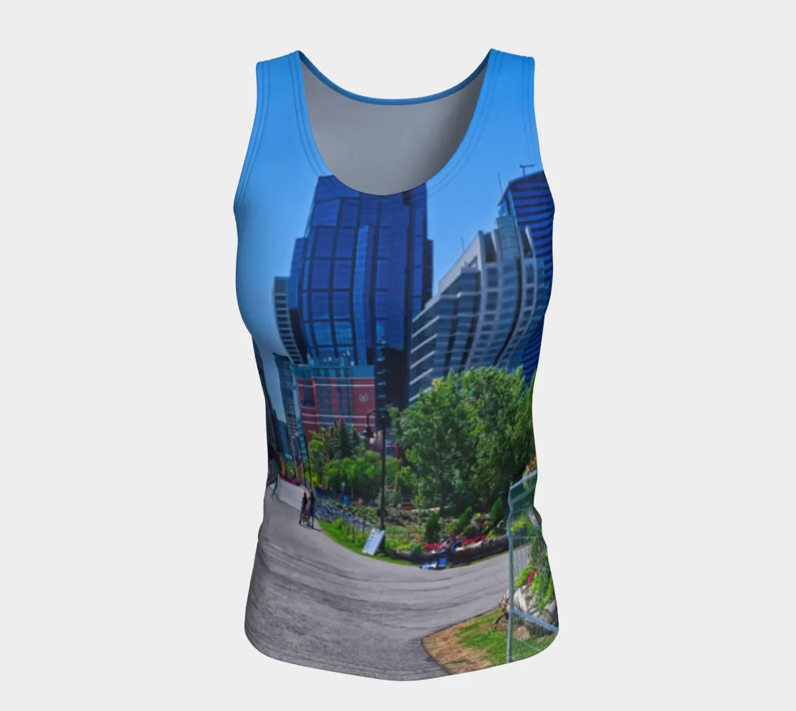 Women's All Over Fitted Long Tank Top - Downtown Calgary Prince's Island Park HDR