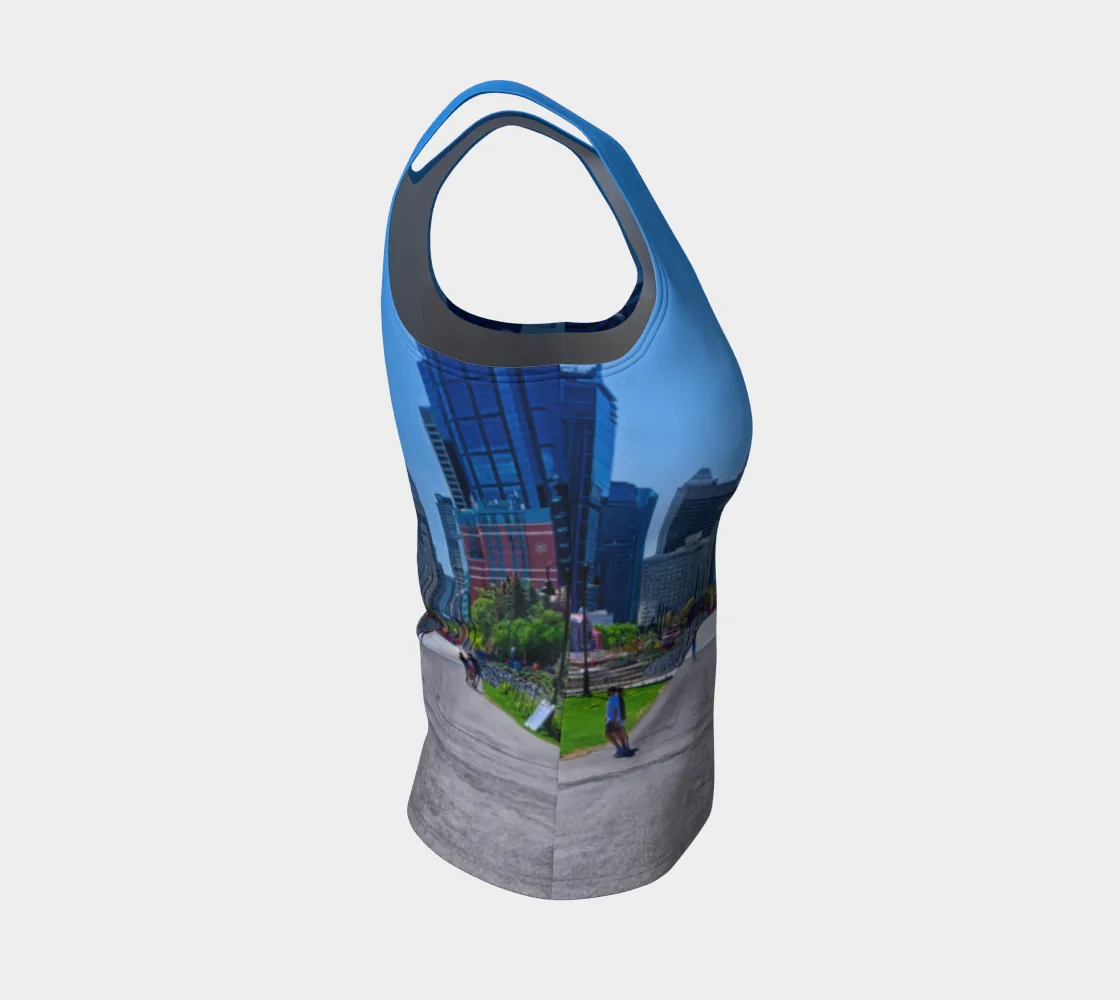 Women's All Over Fitted Long Tank Top - Downtown Calgary Prince's Island Park HDR