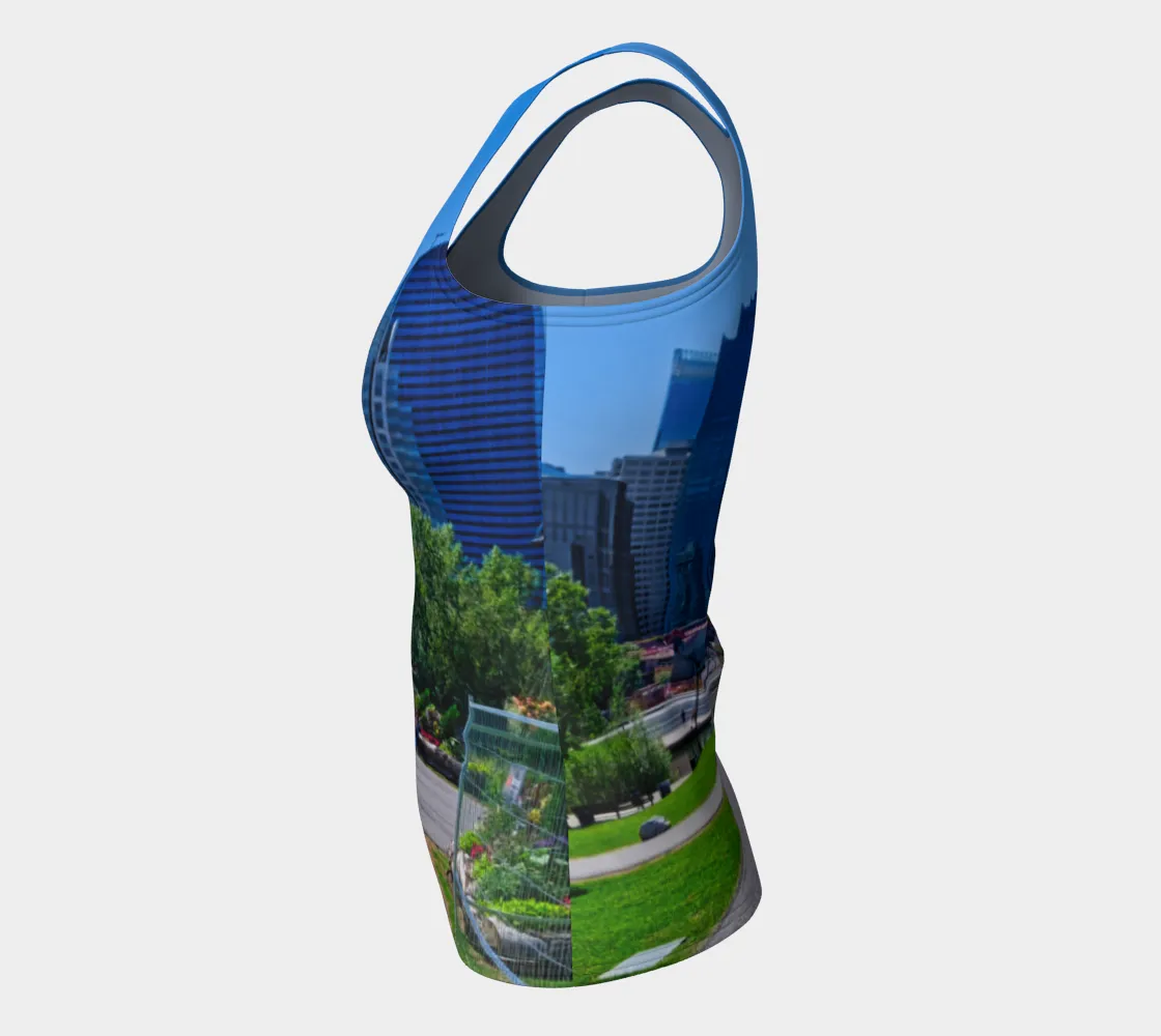 Women's All Over Fitted Long Tank Top - Downtown Calgary Prince's Island Park HDR