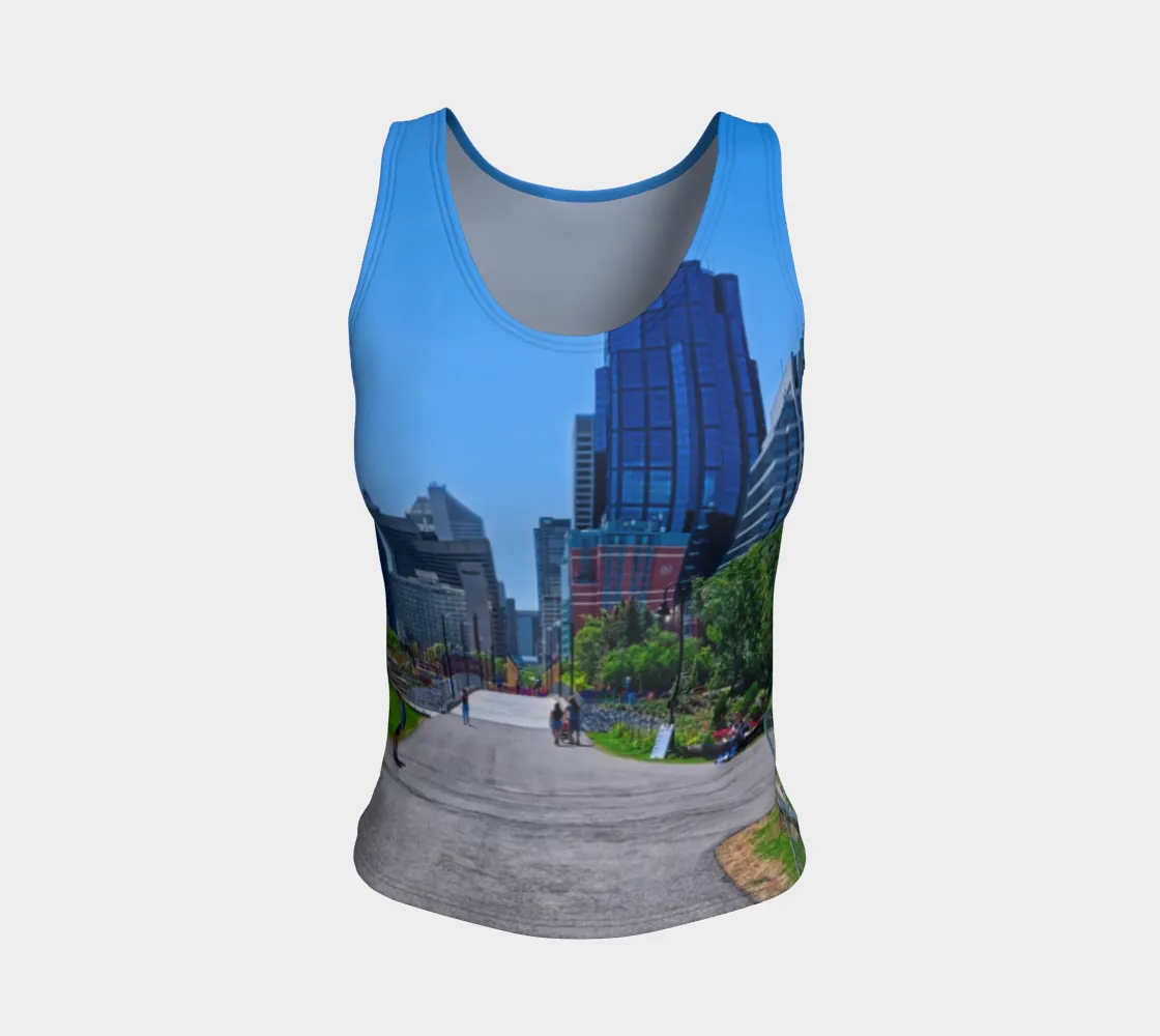 Women's All Over Fitted Long Tank Top - Downtown Calgary Prince's Island Park HDR
