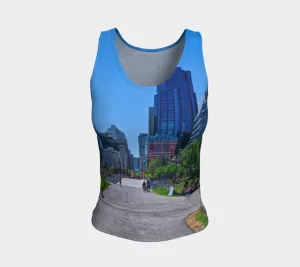 Women's All Over Fitted Long Tank Top - Downtown Calgary Prince's Island Park HDR
