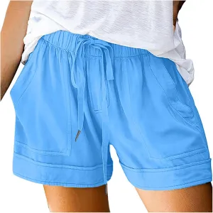 Womens Casual Drawstring Shorts Summer Elastic Waist Shorts Pocketed Pants Comfy Short