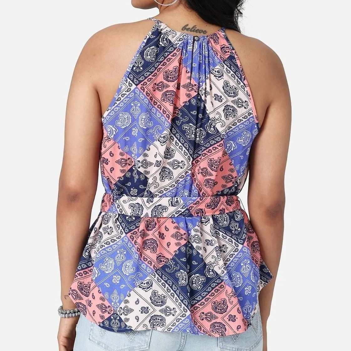 Wrangler Women’s Top Belted Tank Halter Goddess Neck