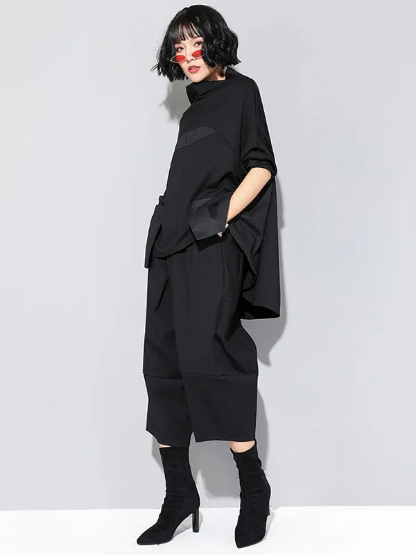 xakxx Cool Wide Leg Loose Solid Color Casual Three-Quarter Pants Bottoms