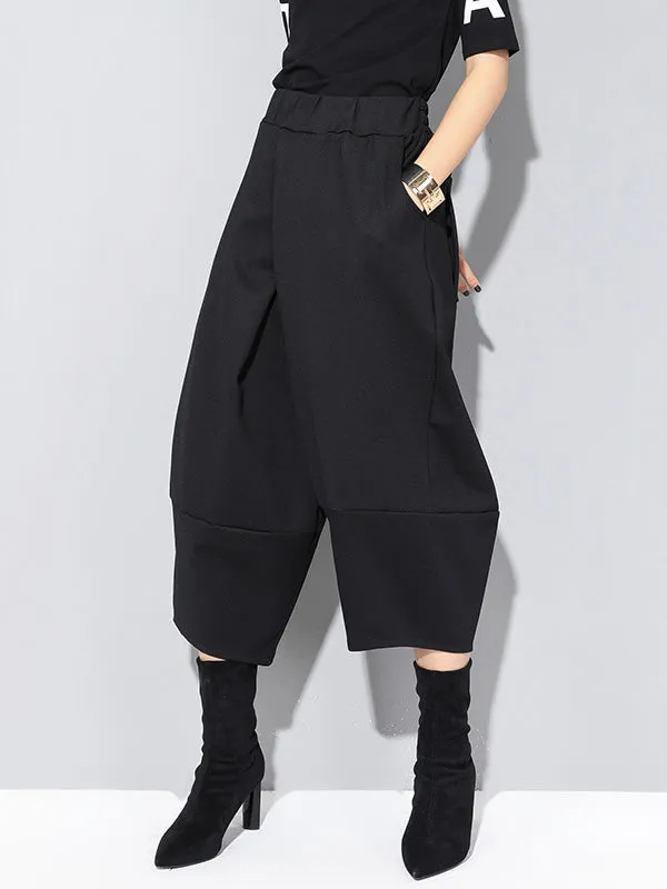 xakxx Cool Wide Leg Loose Solid Color Casual Three-Quarter Pants Bottoms