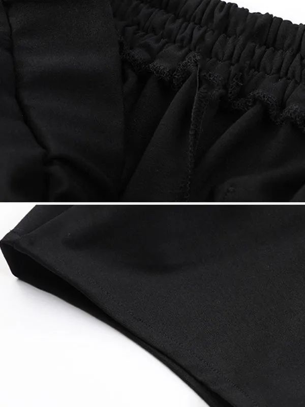 xakxx Cool Wide Leg Loose Solid Color Casual Three-Quarter Pants Bottoms