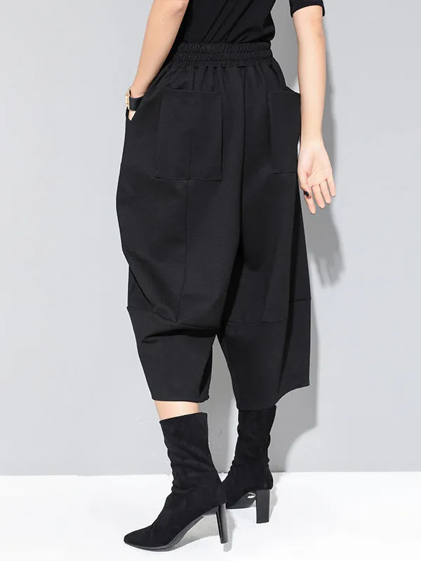 xakxx Cool Wide Leg Loose Solid Color Casual Three-Quarter Pants Bottoms