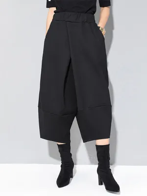 xakxx Cool Wide Leg Loose Solid Color Casual Three-Quarter Pants Bottoms