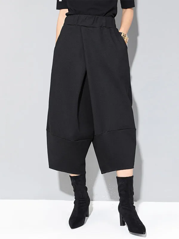 xakxx Cool Wide Leg Loose Solid Color Casual Three-Quarter Pants Bottoms