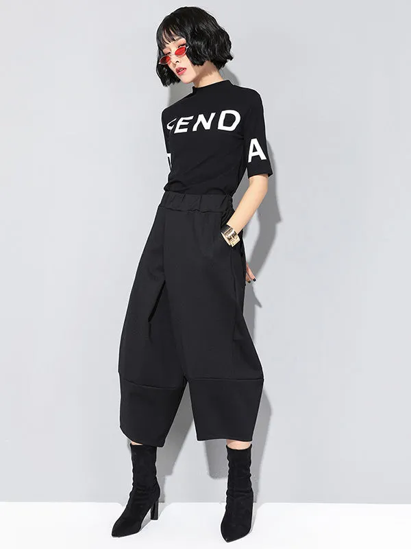 xakxx Cool Wide Leg Loose Solid Color Casual Three-Quarter Pants Bottoms
