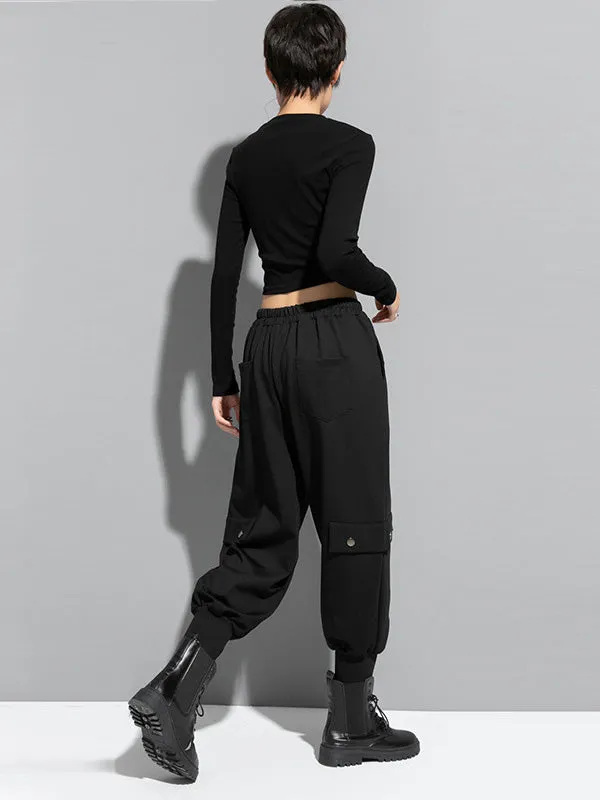 xakxx Loose Cool Solid Color Casual Harem Pants Bottoms