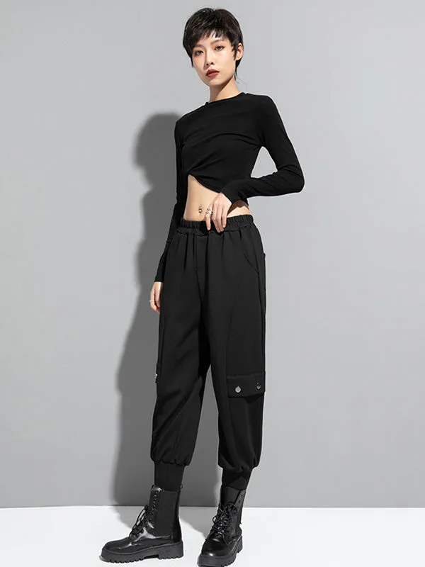 xakxx Loose Cool Solid Color Casual Harem Pants Bottoms
