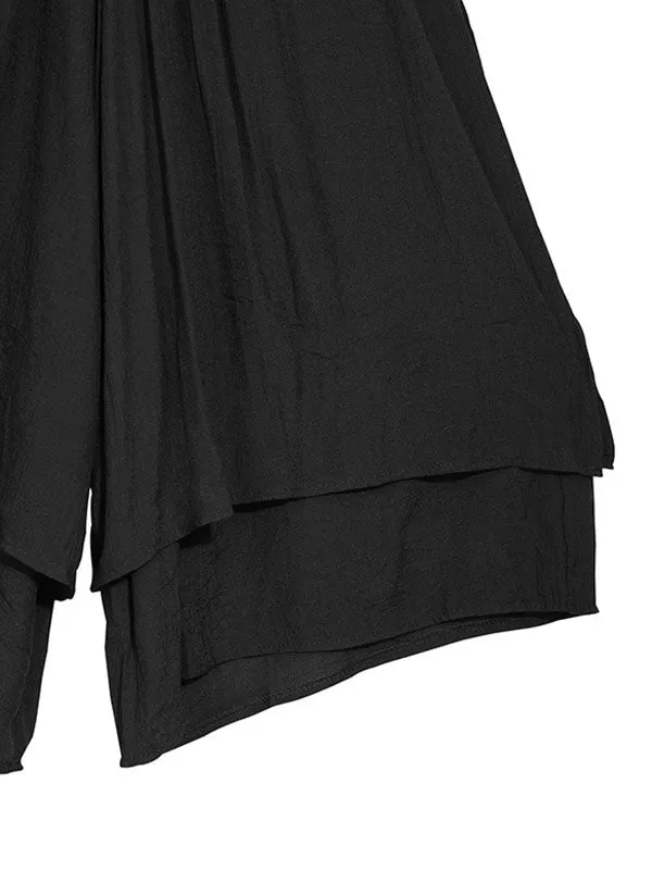 xakxx Loose Wide Leg Elasticity Solid Color Split-Joint Ninth Pants