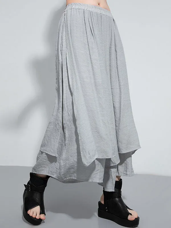 xakxx Loose Wide Leg Elasticity Solid Color Split-Joint Ninth Pants