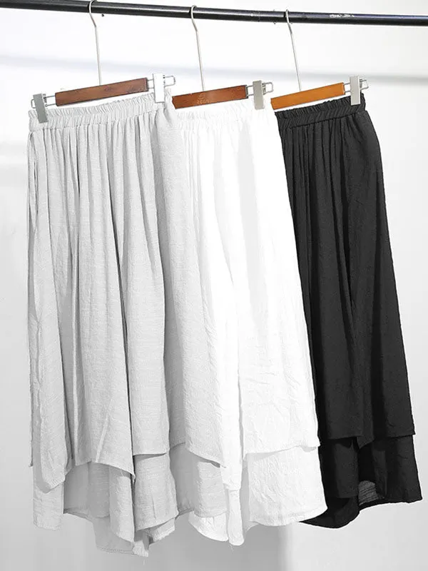 xakxx Loose Wide Leg Elasticity Solid Color Split-Joint Ninth Pants