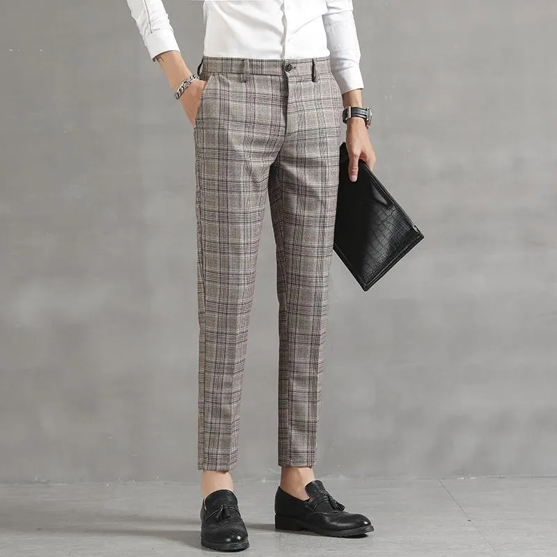 YASUG Men's Plaid Business Ankle Length Pants