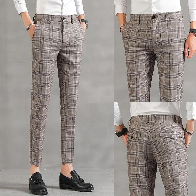 YASUG Men's Plaid Business Ankle Length Pants