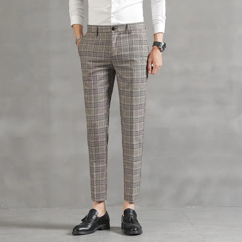 YASUG Men's Plaid Business Ankle Length Pants