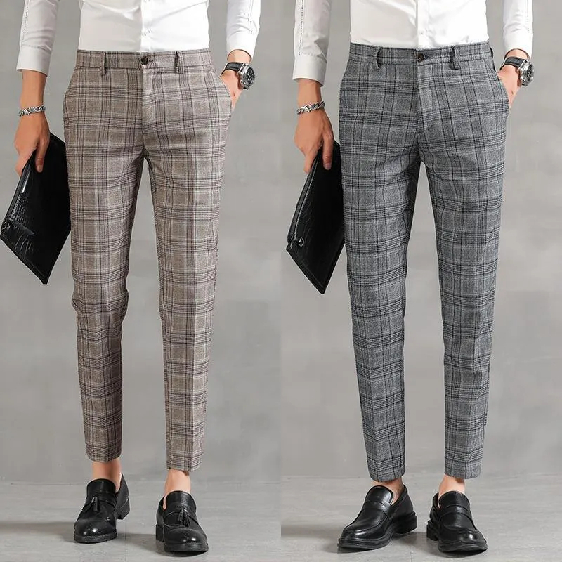 YASUG Men's Plaid Business Ankle Length Pants