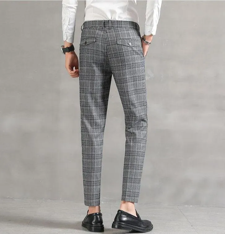 YASUG Men's Plaid Business Ankle Length Pants