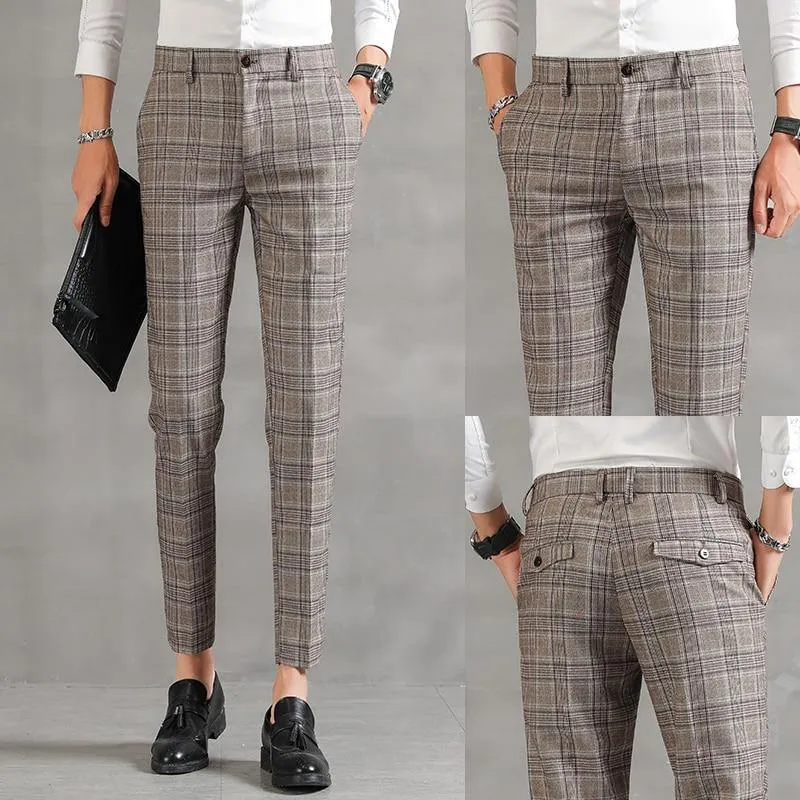 YASUG Men's Plaid Business Ankle Length Pants