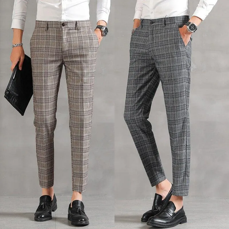 YASUG Men's Plaid Business Ankle Length Pants