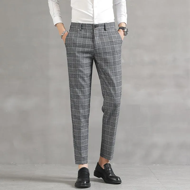 YASUG Men's Plaid Business Ankle Length Pants