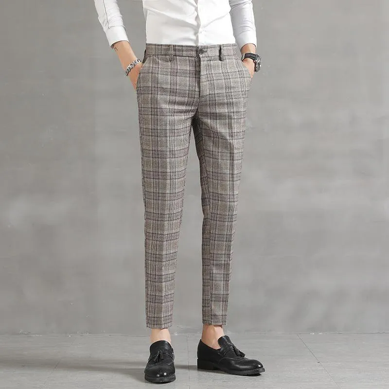 YASUG Men's Plaid Business Ankle Length Pants