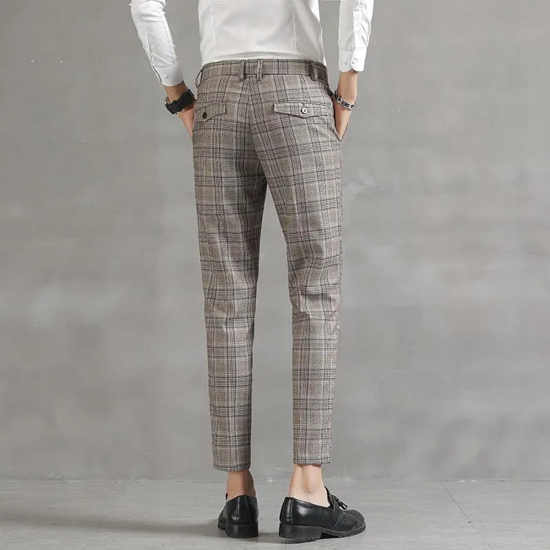 YASUG Men's Plaid Business Ankle Length Pants